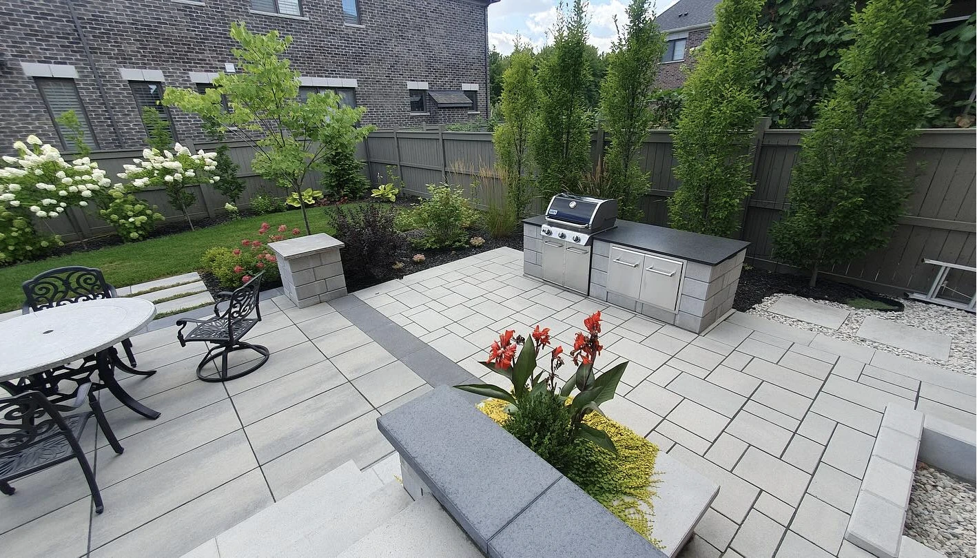 interlock patio and kitchen in backyard