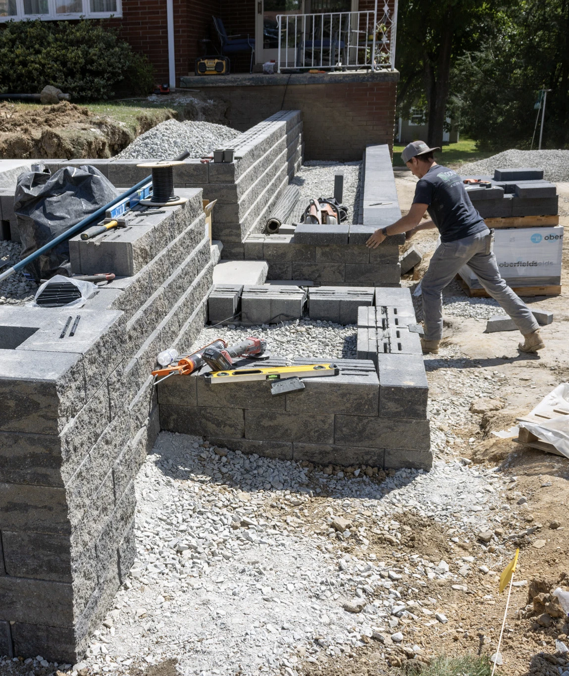 retaining wall in progress